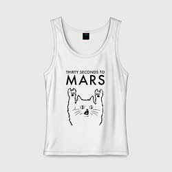 Майка женская хлопок Thirty Seconds to Mars - rock cat, цвет: белый