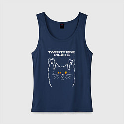 Майка женская хлопок Twenty One Pilots rock cat, цвет: тёмно-синий