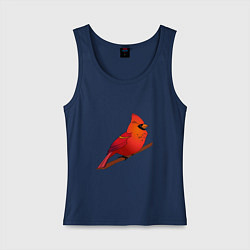 Майка женская хлопок Птица красный кардинал, цвет: тёмно-синий