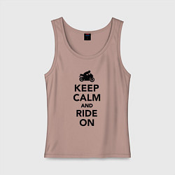 Майка женская хлопок Keep calm and ride on, цвет: пыльно-розовый