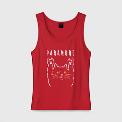 Майка женская хлопок Paramore rock cat, цвет: красный