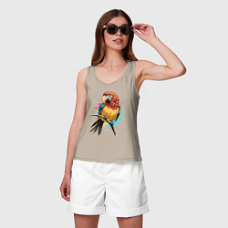 Майка женская хлопок Акварельный попугай, цвет: миндальный — фото 2