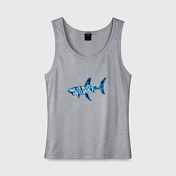 Майка женская хлопок Акула из мозаики цвета моря с надписью shark, цвет: меланж