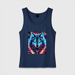 Майка женская хлопок Кибер волк, цвет: тёмно-синий