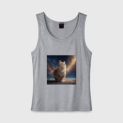 Майка женская хлопок Большой кот в космосе, цвет: меланж