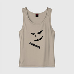 Майка женская хлопок Лицо тыквы на хэллоуин, цвет: миндальный