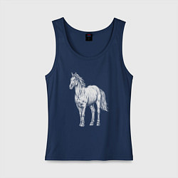 Майка женская хлопок Белая лошадь стоит, цвет: тёмно-синий