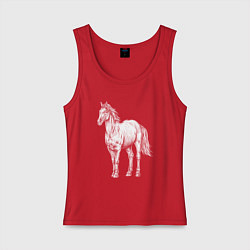 Майка женская хлопок Белая лошадь стоит, цвет: красный