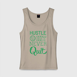 Майка женская хлопок Hustle hit never quit, цвет: миндальный