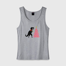 Майка женская хлопок Динозавр украшает ёлку, цвет: меланж