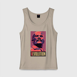 Майка женская хлопок Lenin revolution, цвет: миндальный
