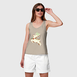Майка женская хлопок Имбирный пряник олень, цвет: миндальный — фото 2