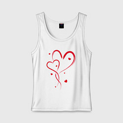 Майка женская хлопок Пересекающиеся красные сердца, цвет: белый