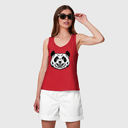 Майка женская хлопок Чёрно-белая голова панды с оскалом, цвет: красный — фото 2