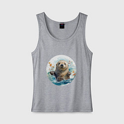 Майка женская хлопок Счастливая выдра, цвет: меланж