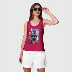 Майка женская хлопок Барби в кожаных шортах - модница, цвет: маджента — фото 2