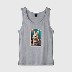 Майка женская хлопок Пушистый маленький кролик, цвет: меланж