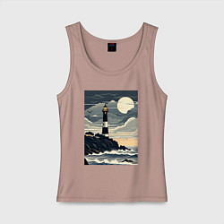 Майка женская хлопок Маяк в луном свете, цвет: пыльно-розовый