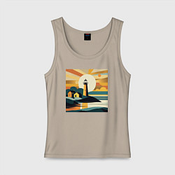 Майка женская хлопок Маяк под лучами солнца минимализм, цвет: миндальный