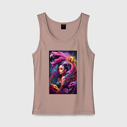 Майка женская хлопок Ведьма и оборотни - хэллоуин нейросеть, цвет: пыльно-розовый