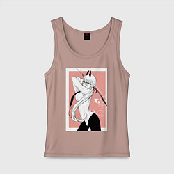 Майка женская хлопок Человек бензопила Пауэр в офисном костюме, цвет: пыльно-розовый