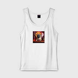 Майка женская хлопок Мопс и кальян, цвет: белый