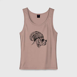 Майка женская хлопок Барашек в шапке и очках, цвет: пыльно-розовый