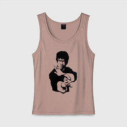 Майка женская хлопок Черный силуэт Брюс Ли, цвет: пыльно-розовый