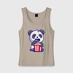Майка женская хлопок Панда ест попкорн, цвет: миндальный