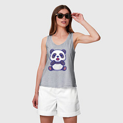 Майка женская хлопок Удивлённая панда, цвет: меланж — фото 2