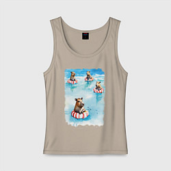 Майка женская хлопок Капибара на море, цвет: миндальный