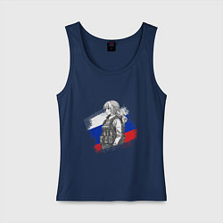 Майка женская хлопок Аниме девушка на фоне триколора, цвет: тёмно-синий