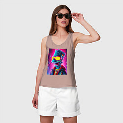 Майка женская хлопок Cyber Bart Simpson - neon glow ai art, цвет: пыльно-розовый — фото 2
