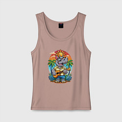 Майка женская хлопок Носорог играет на гитаре жарким летом, цвет: пыльно-розовый