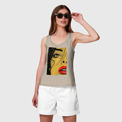 Майка женская хлопок Женский портрет поп-арт, цвет: миндальный — фото 2