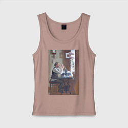 Майка женская хлопок Портной швея - живопись, цвет: пыльно-розовый