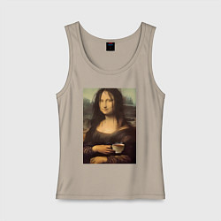 Майка женская хлопок Monday Лиза - Джаконда с кофе растрёпанная, цвет: миндальный