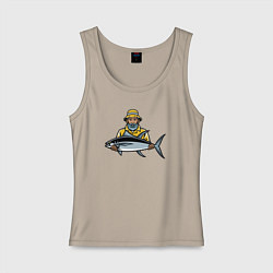 Майка женская хлопок Рыбак и тунец, цвет: миндальный