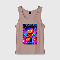 Майка женская хлопок Halloween is coming - neon glow collaboration, цвет: пыльно-розовый