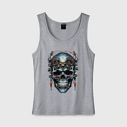 Майка женская хлопок Кибер череп - нейроарт фантазия, цвет: меланж