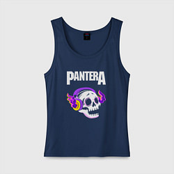 Майка женская хлопок Pantera - неоновый череп, цвет: тёмно-синий