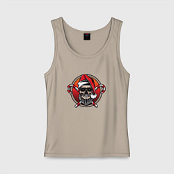 Майка женская хлопок Skull Santa, цвет: миндальный