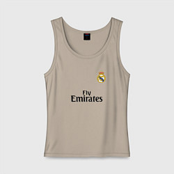 Майка женская хлопок Real Madrid: Fly Emirates, цвет: миндальный