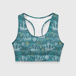 Топик спортивный женский Парусники в море - паттерн, цвет: 3D-принт