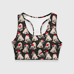 Женский спортивный топ Новогодние мопсы