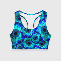 Топик спортивный женский Голубые хризантемы, цвет: 3D-принт