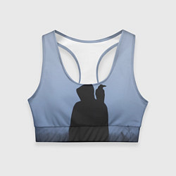 Топик спортивный женский Силуэт ворон капюшон ночь, цвет: 3D-принт
