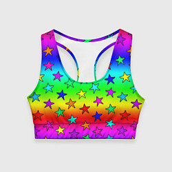 Топик спортивный женский Радужные звезды, цвет: 3D-принт