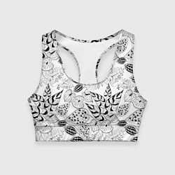 Топик спортивный женский Черно-белый узор Тропики, цвет: 3D-принт