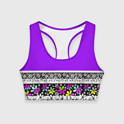 Топик спортивный женский Яркий фиолетовый цветочный, цвет: 3D-принт